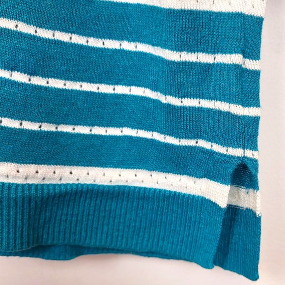 Talbots Teal Blue and White Striped Linen Blend Sweater, Size Medium Petite, GUC - Picture 4 of 6